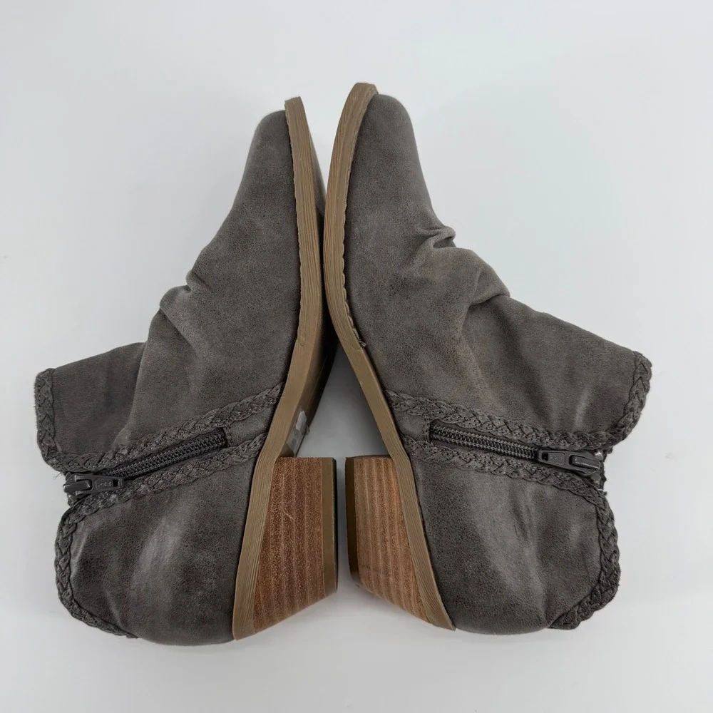Report Dilly Gray Ruched Braided Ankle Boots Womens 6.5‎ Stacked Block Heel Boho